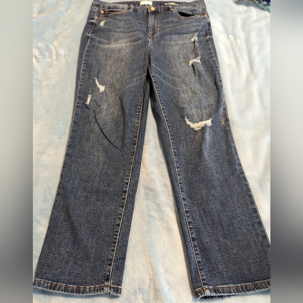 Nicole Miller SOHO stretch distressed denim jeans Size 14 high rise slim fit